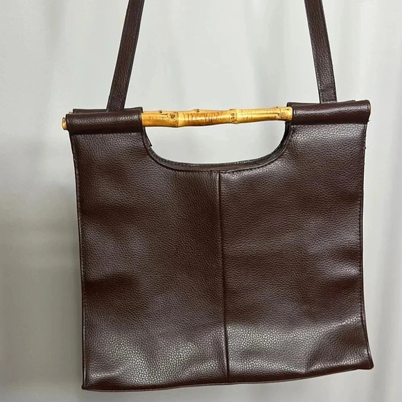 Brown Structured Bag with Bamboo Handles - Picture 1 of 4